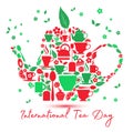 International tea day icon - teapot with the icons of tea. Royalty Free Stock Photo