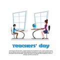 International Teacher Day Holiday Woman With Pupil School Lesson