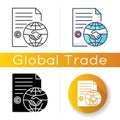 International trade agreement icon. Partnership, teamwork, cooperation. Business, commerce, contract signing, making