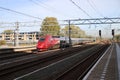 International train Thalys between Amsterdam and Paris passes station of Leiden.