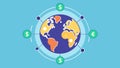 International Transactions A globe with various digital currency symbols rotating around it with lines connecting