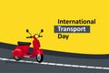 International Transport Day yellow banner flat vector design with moped Royalty Free Stock Photo
