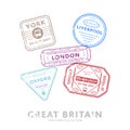 International travel visa stamps.