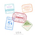 International travel visa stamps. Royalty Free Stock Photo