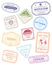 International travel visa stamps. Royalty Free Stock Photo