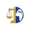 International tribunal and Supreme court logo concept. Scales on globe icon design.