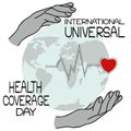 International Universal Health Coverage Day, Symbolic image of the planet, caring hands and heartbeat, caring for patients