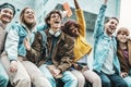 International university students celebrating together end of school - Happy young people hanging outside Royalty Free Stock Photo
