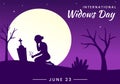 International Widows Day Vector Illustration on June 23 with Woman Mourns and Injustice Faced by Widow in Flat Cartoon Hand Drawn