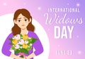 International Widows Day Vector Illustration on June 23 with Woman Mourns and Injustice Faced by Widow in Flat Cartoon Hand Drawn