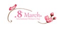 International womans day on 8th march pink butterfly and cherry blossom