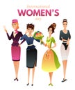 International women day cartoon greeting poster