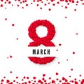 International women day. March 8 greeting postcard. Eight is made of hearts. Website banner concept. Vector illustration