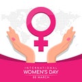 International women day with woman`s hand hold care pink female Symbol on abstract dot world map texture background vector design Royalty Free Stock Photo