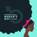 International women`s day with african lady are Curly hair and woman sign banner vector design