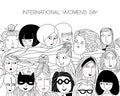 International Women`s Day banner and Background Illustration. Outline Style illustration