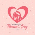 International women`s day banner with woman lady in heart line sign on pink background vector design Royalty Free Stock Photo
