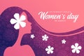 International women\'s day banner - woman Long haired with flora texture and Put a flower on the ear sign vector design Royalty Free Stock Photo