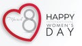 International women`s day celebration background 8 march number 8 art paper cut style in red heart for posters, brochures, banner