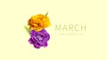 International Women's Day. Creative concept for March 8 from purple yellow tulips. Number eight from flowers on light