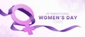 International women\'s day - 3D female sign with purple ribbon roll around on dot texture background vector design Royalty Free Stock Photo