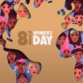 International women`s day 3d papercut world map diverse culture concept card Royalty Free Stock Photo