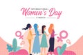 International women`s day a diverse group of women are lined up between female symbol vector design
