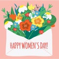 International Women`s Day. Envelope with flowers. Design template for card, poster, banner. Vector illustration for 8 march Royalty Free Stock Photo