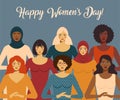International Women s Day. Female diverse faces of different ethnicity. Vector template with for card, poster, flyer and