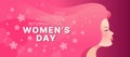 International women`s day - Head of woman with pink hair and flower around on pink background vector design Royalty Free Stock Photo