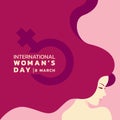 International women`s day with lady and long hair and woman sign banner vector design