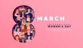 International womenÂ´s day 8 march cutout diverse people card
