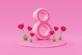 International Women\'s Day. 8 march. Number 8 with flowers. Mother\'s Day. 3d rendering