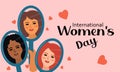 International Women s Day 8 March. Vector illustration with women of different nationalities and cultures. Fight for