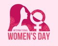 International women`s day - pink long hair woman sideways and female symbol with flower texture vector design Royalty Free Stock Photo