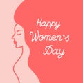 international women's day pink poster, woman head side view happy women s day vector greeting card, 8 march Royalty Free Stock Photo