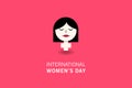 International Women`s Day poster. Woman sex gender sign with head character using origami, paper cut design style