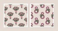 International Women`s Day seamless patterns of bouquet of tulip flowers and number 8