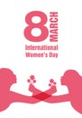 International Women`s Day. Silhouettes of women with outstretched arms holding bouquets of flowers.