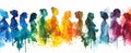 International Women's Day Spectrum of Women in Watercolor Silhouettes Royalty Free Stock Photo