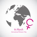 International women`s day 8th march pink female symbol and earth