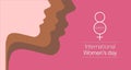 International Women`s Day 8th March vector silhouette of females of all colors on pink background Royalty Free Stock Photo