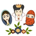 International Women`s Day. cartoon style, Portraits of different women, stylish postcard