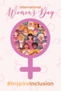 International Women\'s Day vertical poster. Slogan of Inspire Inclusion and symbol of Venus. Royalty Free Stock Photo