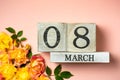International Women's Day date card with flowers Royalty Free Stock Photo