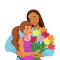 International Women's Day. Mother and daughter. Spring holiday on 8 March . Flat vector Illustration. Royalty Free Stock Photo