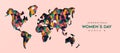International womens day world map cutout diverse people card