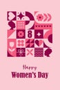 International womens day card. Abstract background for 8 march. Modern neo geometric pattern. Vector illustration in Royalty Free Stock Photo