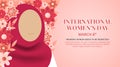 International womens day design with a muslim woman and flowers