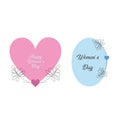 International womens day designs with a pink heart and light blue elipse on a white background